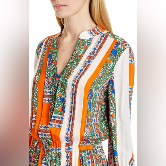 New $598 Tory Burch Long Sleeve Print Midi Dress - Picture 4 of 8